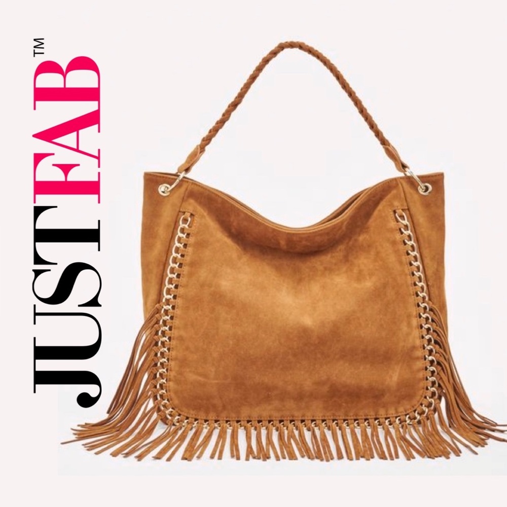 NWT JustFab faux suede Tote in cognac color